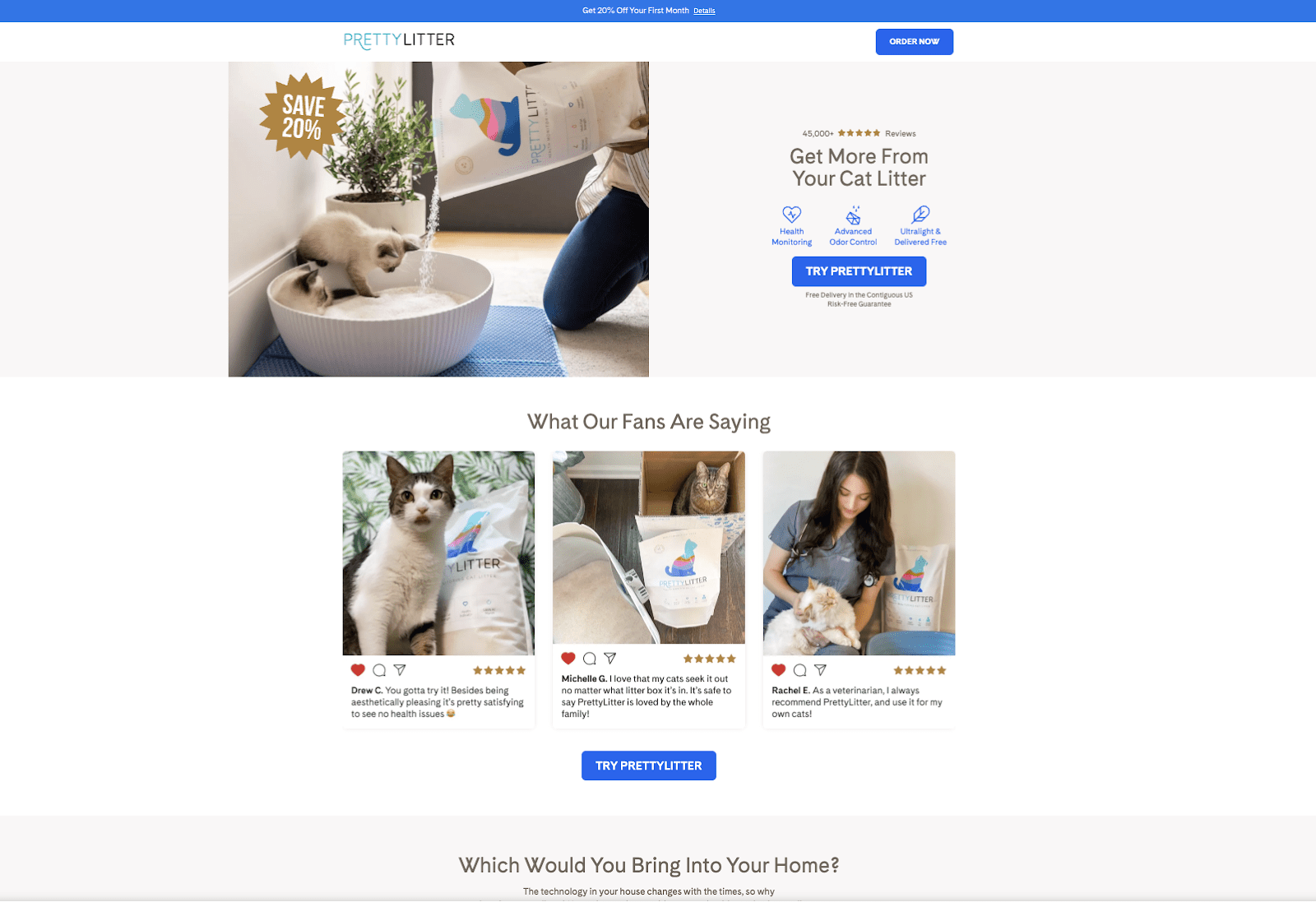 PrettyLitter lander in YouTube ads spy tool